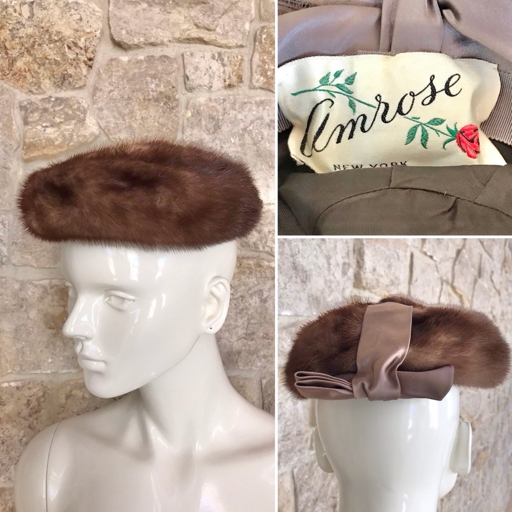 Incredible Vintage 1950s 1960s Mink Fur Hat by Amrose NY with Foot and Ribbon